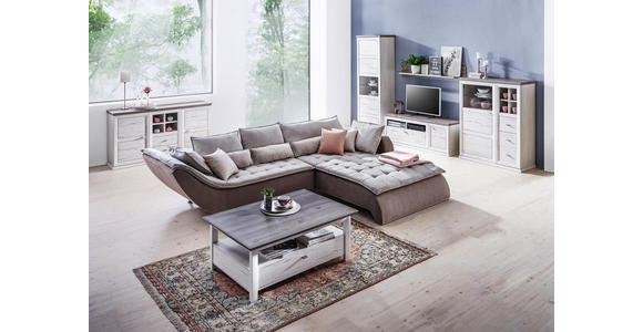 WOHNWAND in Grau, Kieferfarben - Weiß/Grau, LIFESTYLE, Glas/Holzwerkstoff (329,4/209,2/50cm) - Hom`in