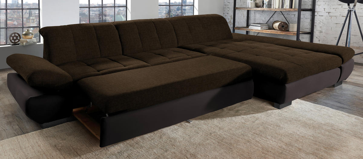 ECKSOFA in Mikrofaser Braun  - Schwarz/Braun, Design, Textil/Metall (204/341cm) - Xora
