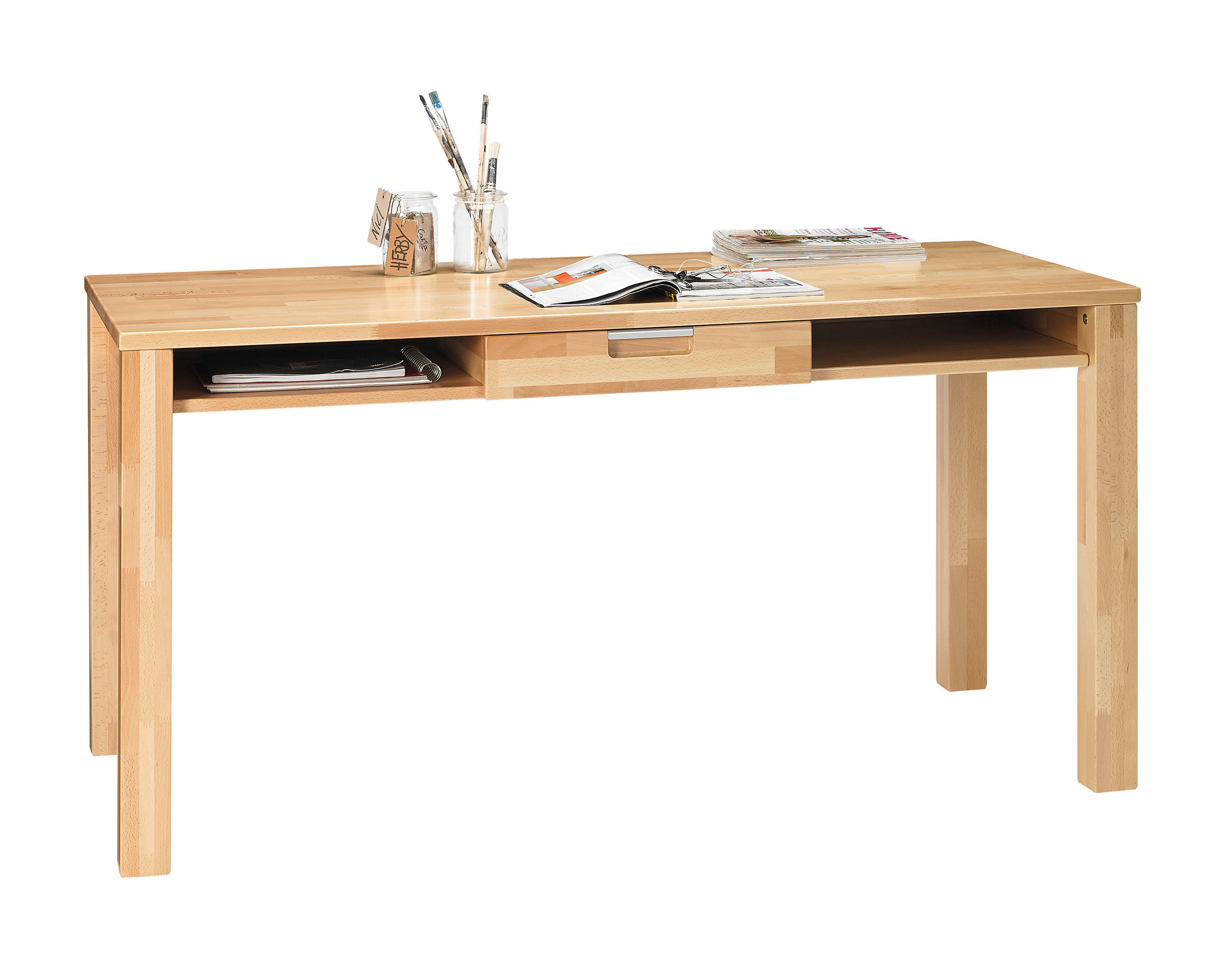 PÍSACÍ STÔL, jadrový buk, 150/70/76 cm - chrómová/jadrový buk, Natur, kov/drevo (150/70/76cm) - Linea Natura