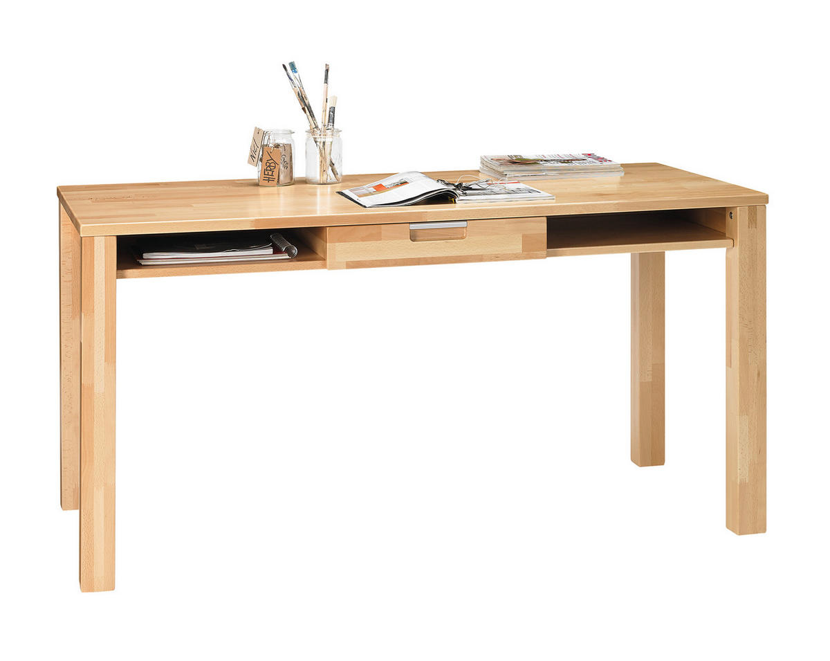 PÍSACÍ STÔL, jadrový buk, 150/70/76 cm - chrómová/jadrový buk, Natur, kov/drevo (150/70/76cm) - Linea Natura