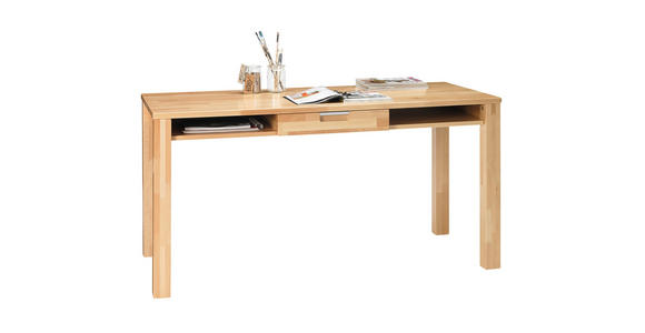 SCHREIBTISCH 150/70/76 cm  in Kernbuche  - Chromfarben/Kernbuche, Natur, Holz/Metall (150/70/76cm) - Linea Natura