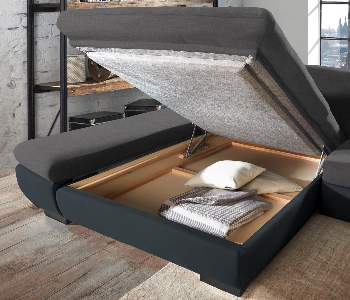 ECKSOFA in Mikrofaser Grau  - Schwarz/Grau, Design, Textil/Metall (341/204cm) - Xora
