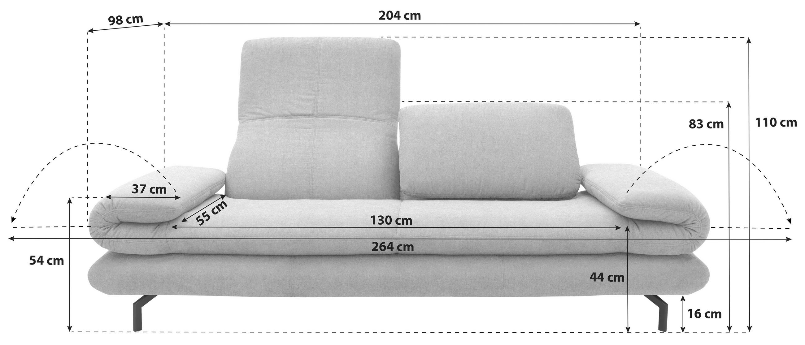 ZWEISITZER-SOFA mit Funktionen Webstoff Dunkelgrau  - Dunkelgrau/Schwarz, Design, Textil/Metall (204 (264)/83 (110)/98cm) - LOOKS by W.Joop