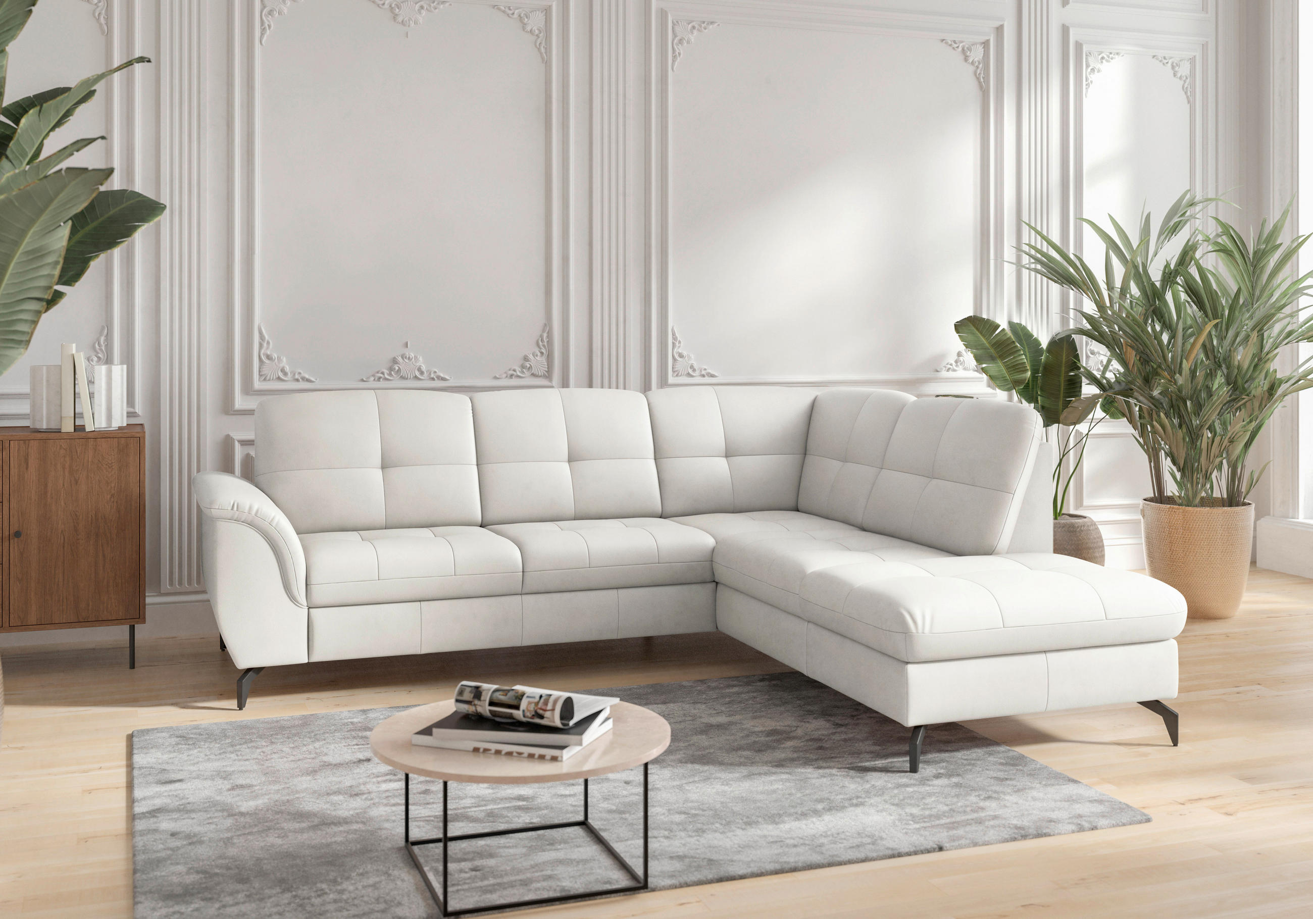 ECKSOFA ZORA E Weiß Echtleder - Schwarz/Weiß, MODERN, Leder/Metall (244/212cm) - Sit & More