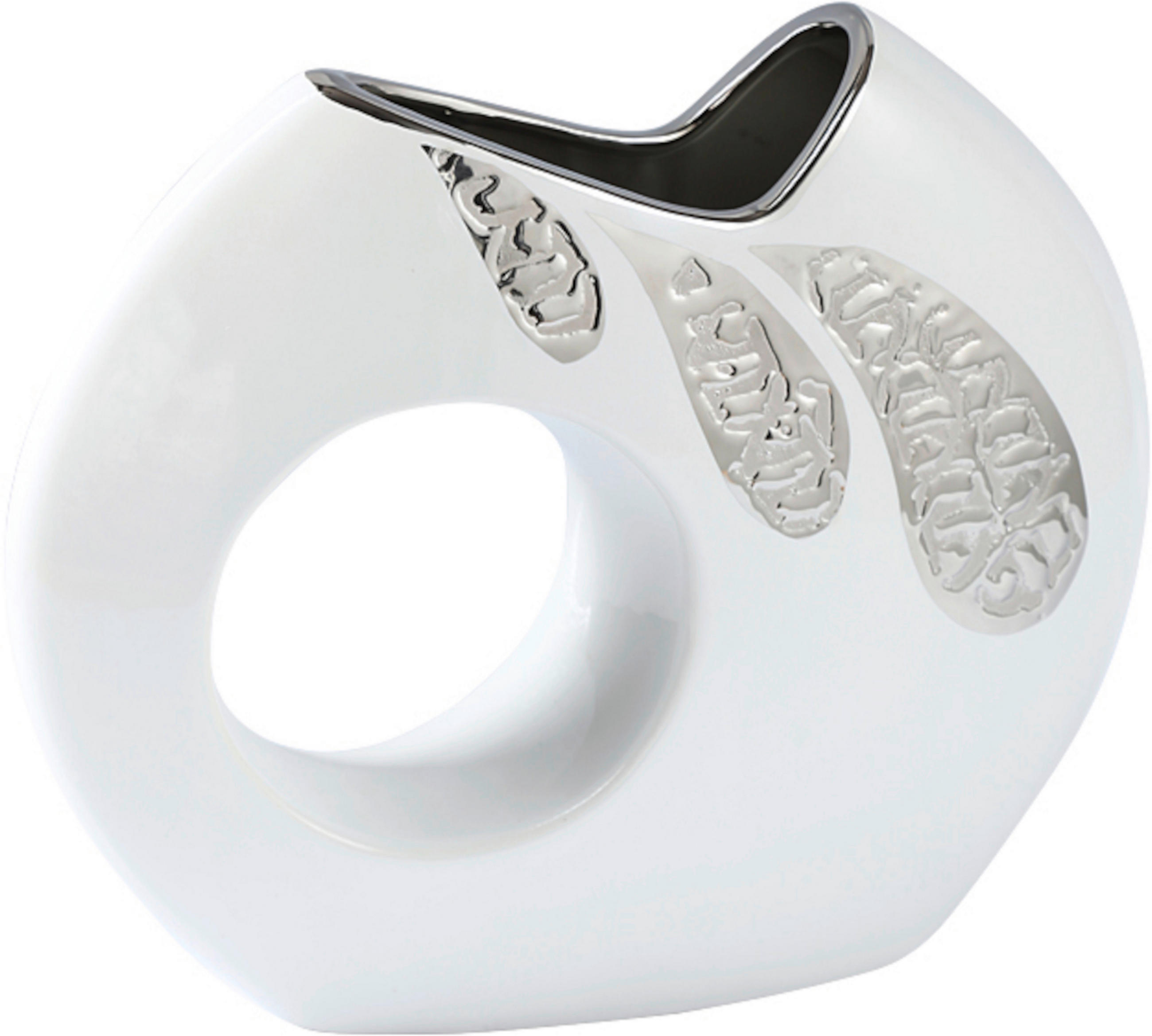 VÁZA, keramika, 19 cm - bílá/barvy stříbra, Trend, keramika (22/19/6cm) - Ambia Home