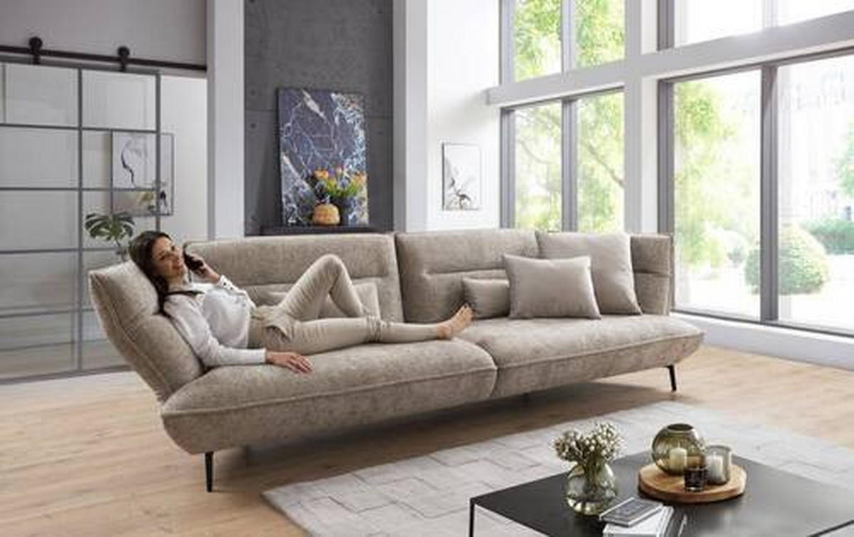 MEGASOFA Flachgewebe Taupe  - Taupe/Schwarz, Design, Textil/Metall (339/92/99cm) - Moderano