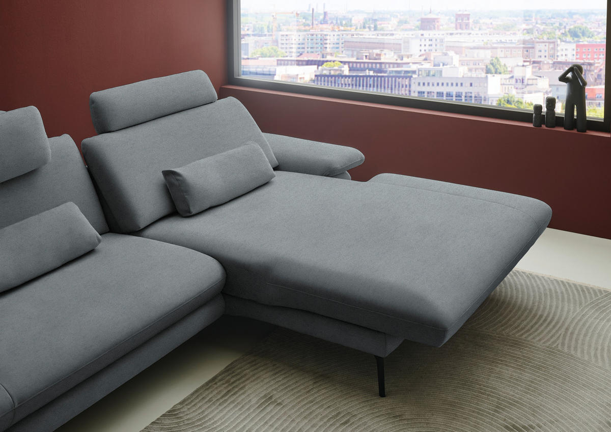 ECKSOFA Chenille, Flachgewebe Dunkelgrau  - Dunkelgrau/Schwarz, Design, Textil/Metall (284/180cm) - Dieter Knoll
