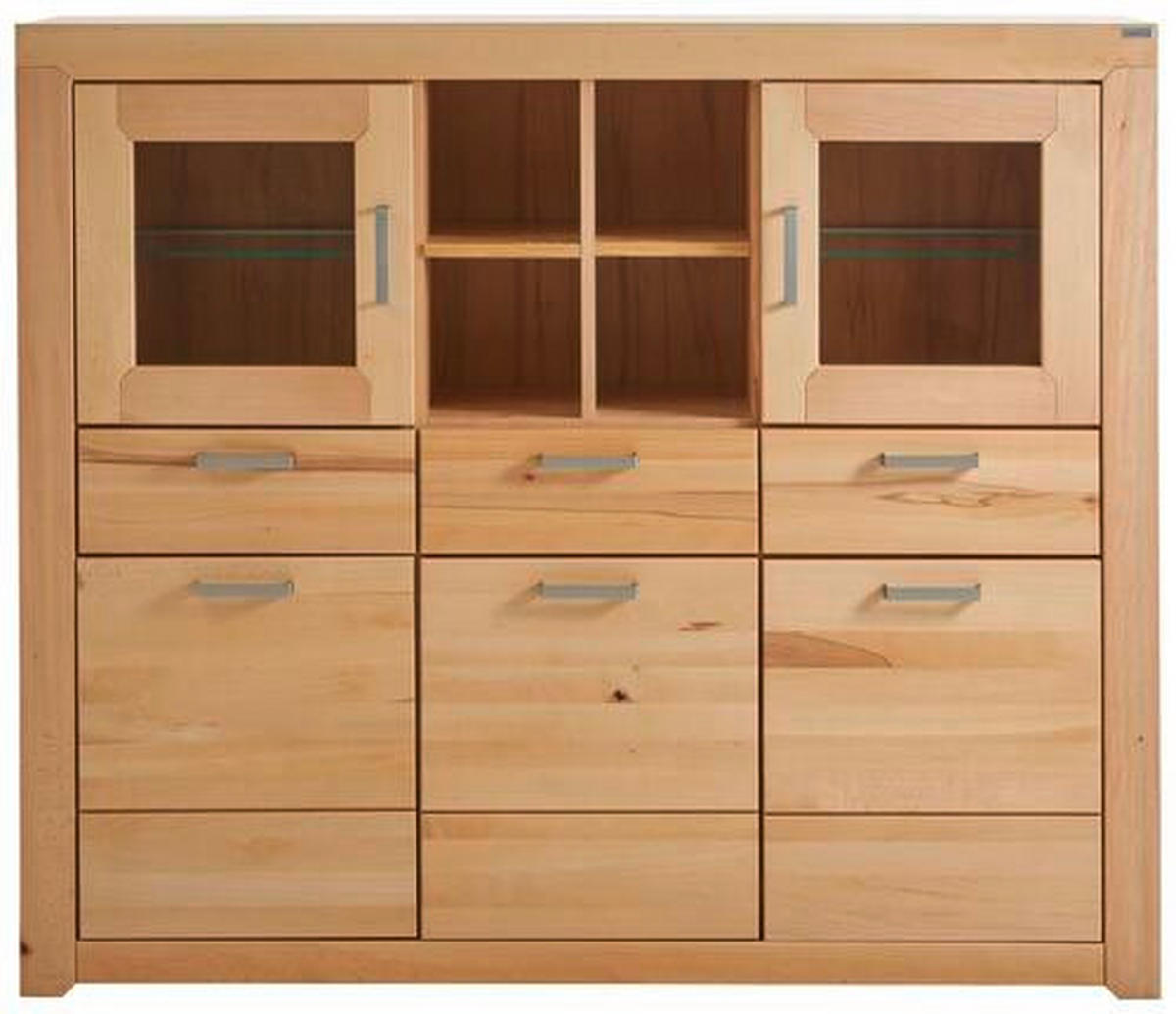 HIGHBOARD  in 160/136/40 cm  - Silberfarben/Buchefarben, Natur, Glas/Holz (160/136/40cm) - Cantus