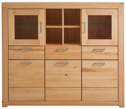 Thumbnail - Cantus Highboard, Buche, Metall, Wildkernbuche,Wildkernbuche, furniert, 20 mm, 4 Fächer, 3 Schubladen, 160x136x40 cm, Ho...