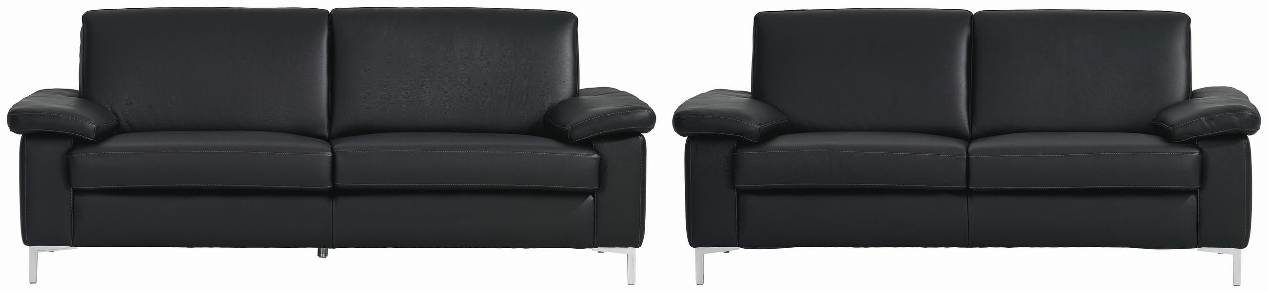 SITZGARNITUR Schwarz Echtleder  - Silberfarben/Schwarz, KONVENTIONELL, Leder/Metall (180/200/82/94cm) - Musterring