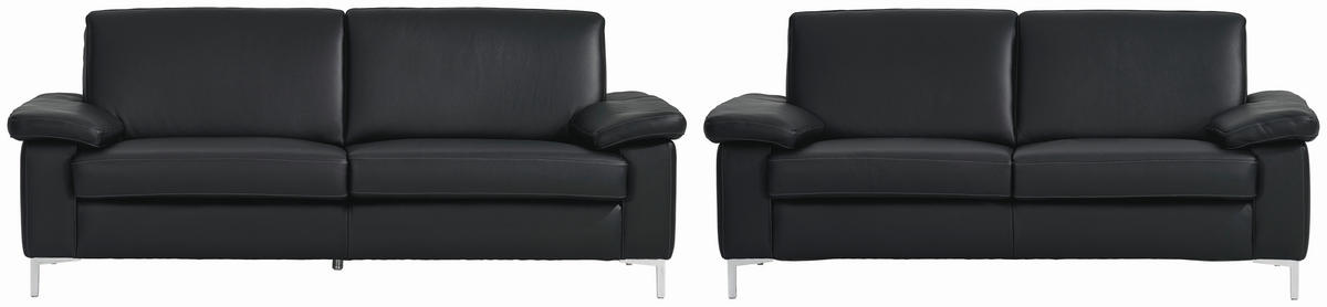 SITZGARNITUR Schwarz Echtleder  - Silberfarben/Schwarz, KONVENTIONELL, Leder/Metall (180/200/82/94cm) - Musterring