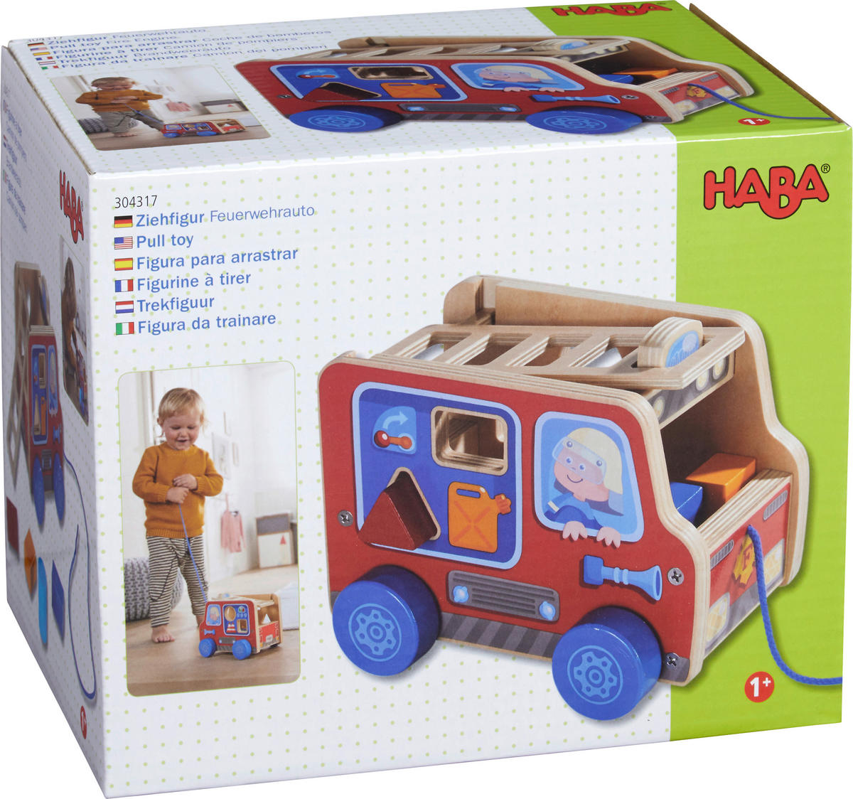 ZIEHFIGUR Feuerwehrauto  - Multicolor, Basics, Holz/Textil (14,5/17,5/15cm) - Haba