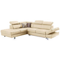 ECKSOFA  in Lederlook Kombination Echtleder/Lederlook Ecru  212/265 cm  - Chromfarben/Ecru, Design, Leder/Textil (212/265cm) - Stylife