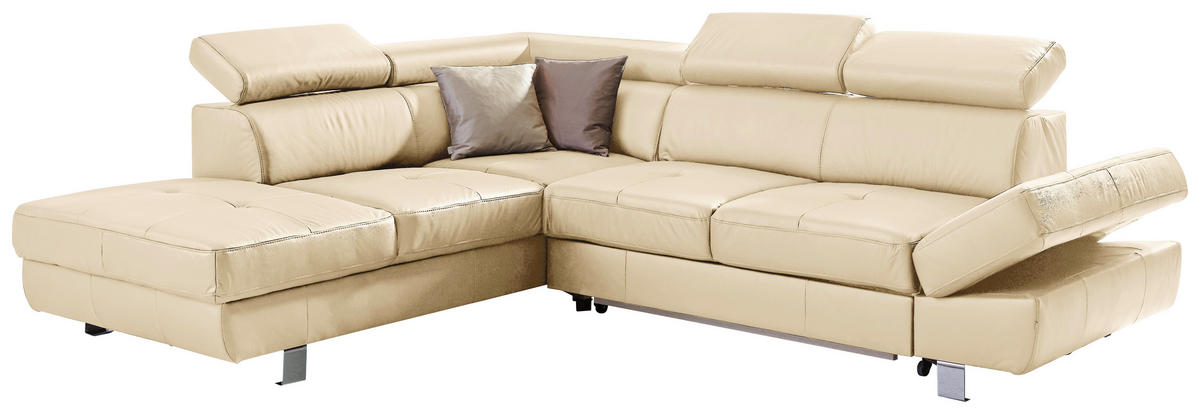ECKSOFA  in Lederlook Kombination Echtleder/Lederlook Ecru  212/265 cm  - Chromfarben/Ecru, Design, Leder/Textil (212/265cm) - Stylife