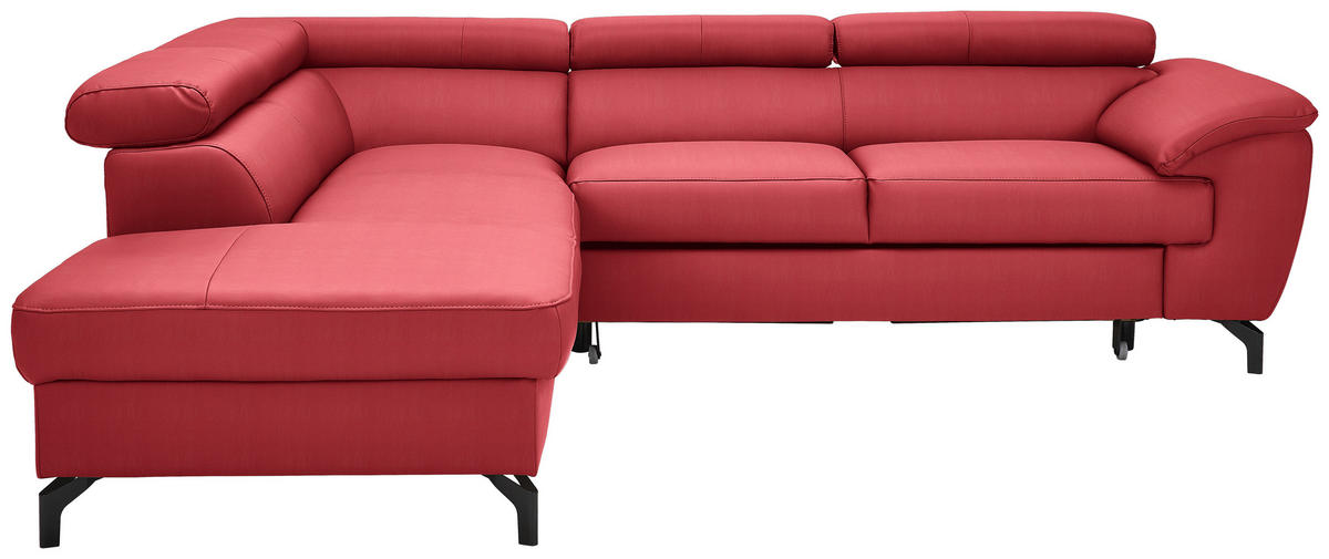 ECKSOFA in Lederlook Kombination Echtleder/Lederlook Rot  - Rot/Schwarz, Design, Leder/Textil (220/256cm) - Celina Home