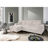 ECKSCHLAFSOFA in Struktur Creme  - Creme/Schwarz, KONVENTIONELL, Textil/Metall (143/237cm) - Livetastic