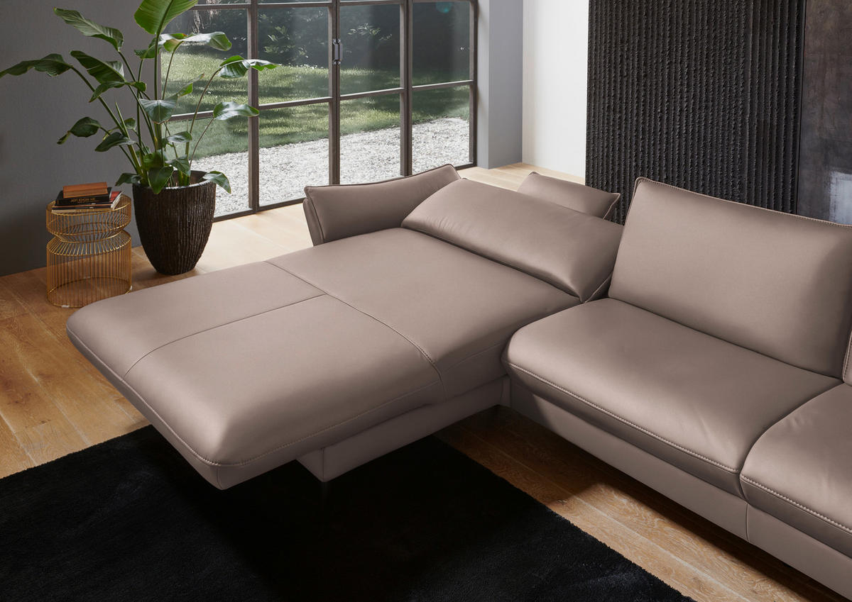 ECKSOFA in Echtleder Taupe  - Taupe/Schwarz, Design, Leder/Metall (172/334cm) - Valdera