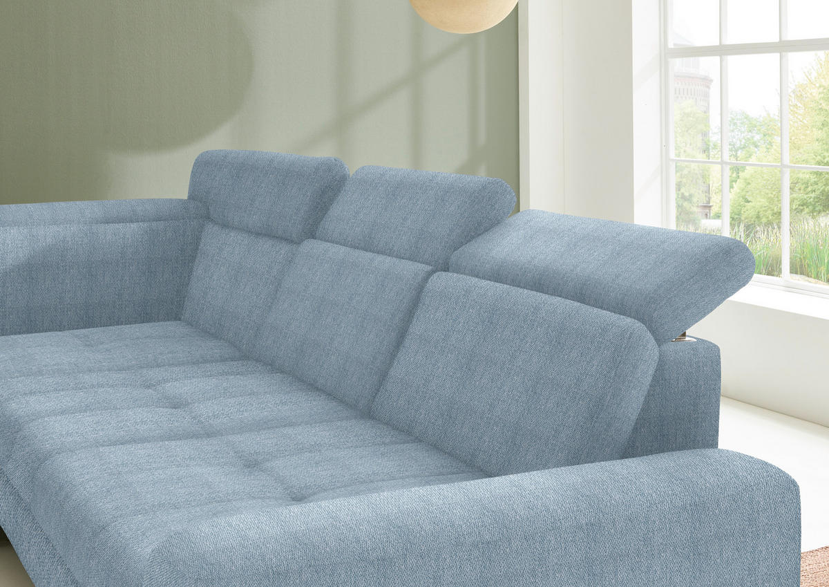 ECKSOFA in Chenille Hellblau  - Schwarz/Hellblau, Design, Textil/Metall (220/310cm) - Beldomo Style