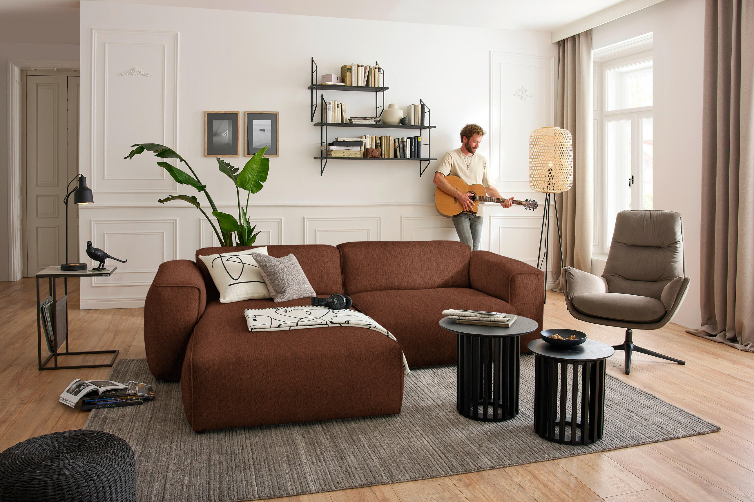 ECKSOFA in Webstoff Rostfarben  171/265 cm  - Rostfarben/Schwarz, Design, Kunststoff/Textil (171/265cm) - home24