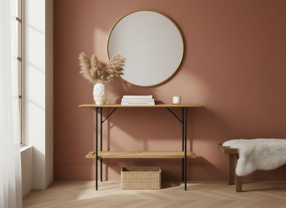 KONSOLBORD i trämaterial 100/37/75 cm    - svart/ekfärgad, Modern, metall/trämaterial (100/37/75cm) - Livetastic