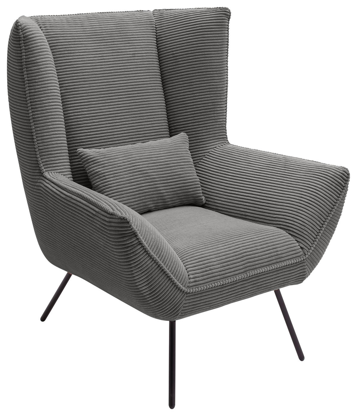 SESSEL in Cord Dunkelgrau  - Dunkelgrau/Schwarz, Design, Textil/Metall (90/112/94cm) - Pure Home Lifestyle