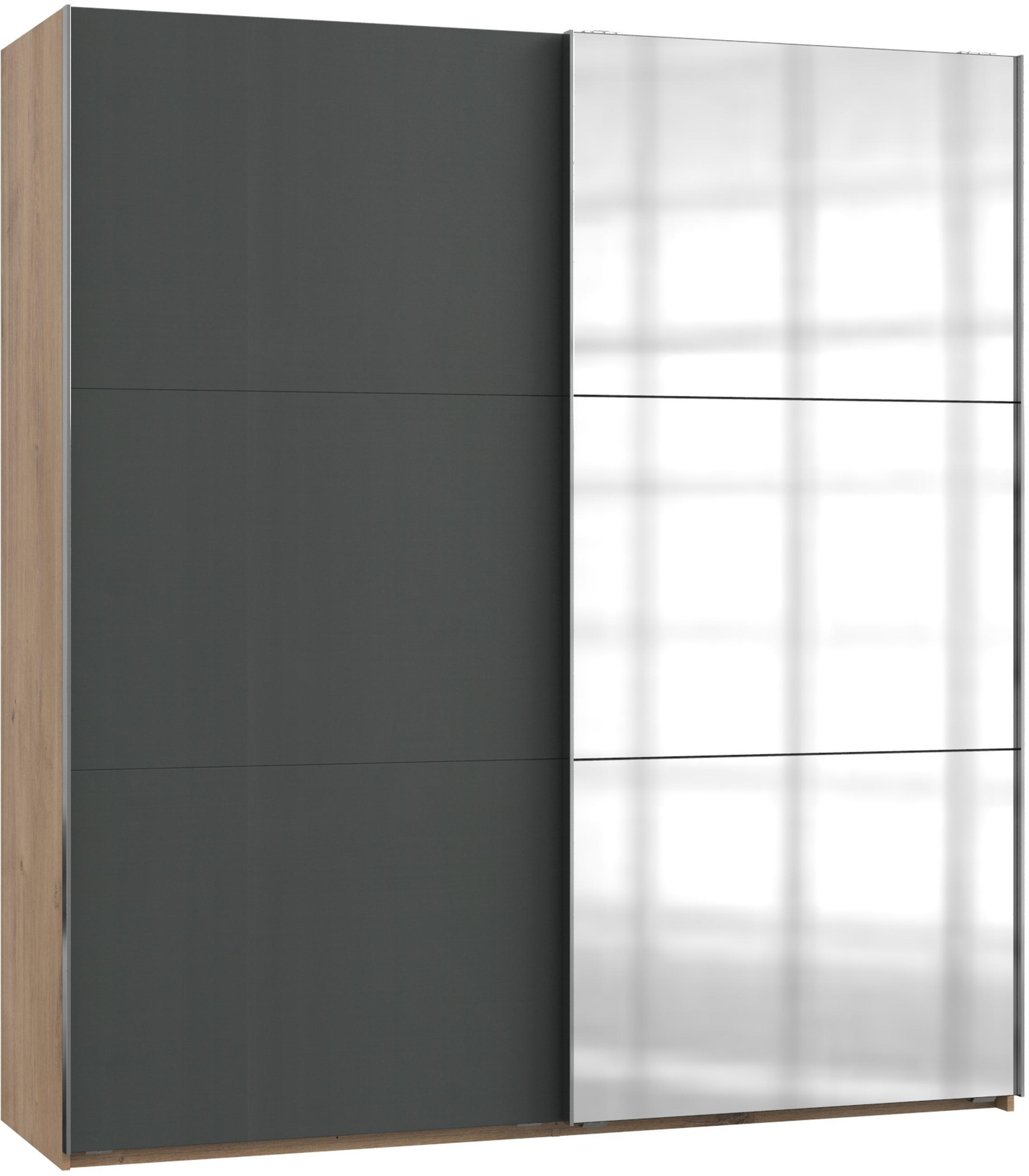 SCHWEBETÜRENSCHRANK in Graphitfarben, Eichefarben  - Chromfarben/Eichefarben, Modern, Holzwerkstoff (200/216/65cm) - MID.YOU
