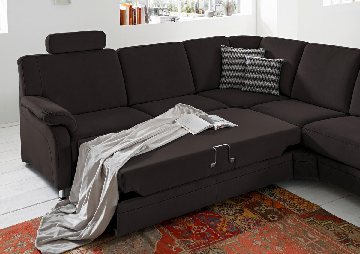 ECKSOFA in Flachgewebe Dunkelbraun  - Dunkelbraun/Alufarben, Konventionell, Textil/Metall (269/287cm) - Beldomo System