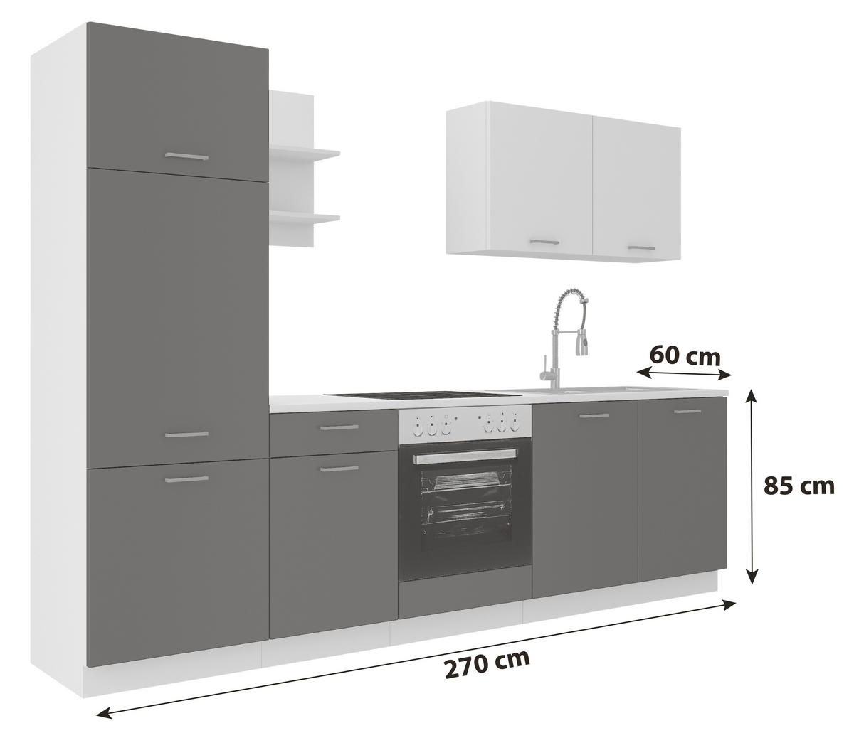 KUHINJSKI BLOK BREZ APARATOV - siva/bela, Konvencionalno, leseni material (270cm)