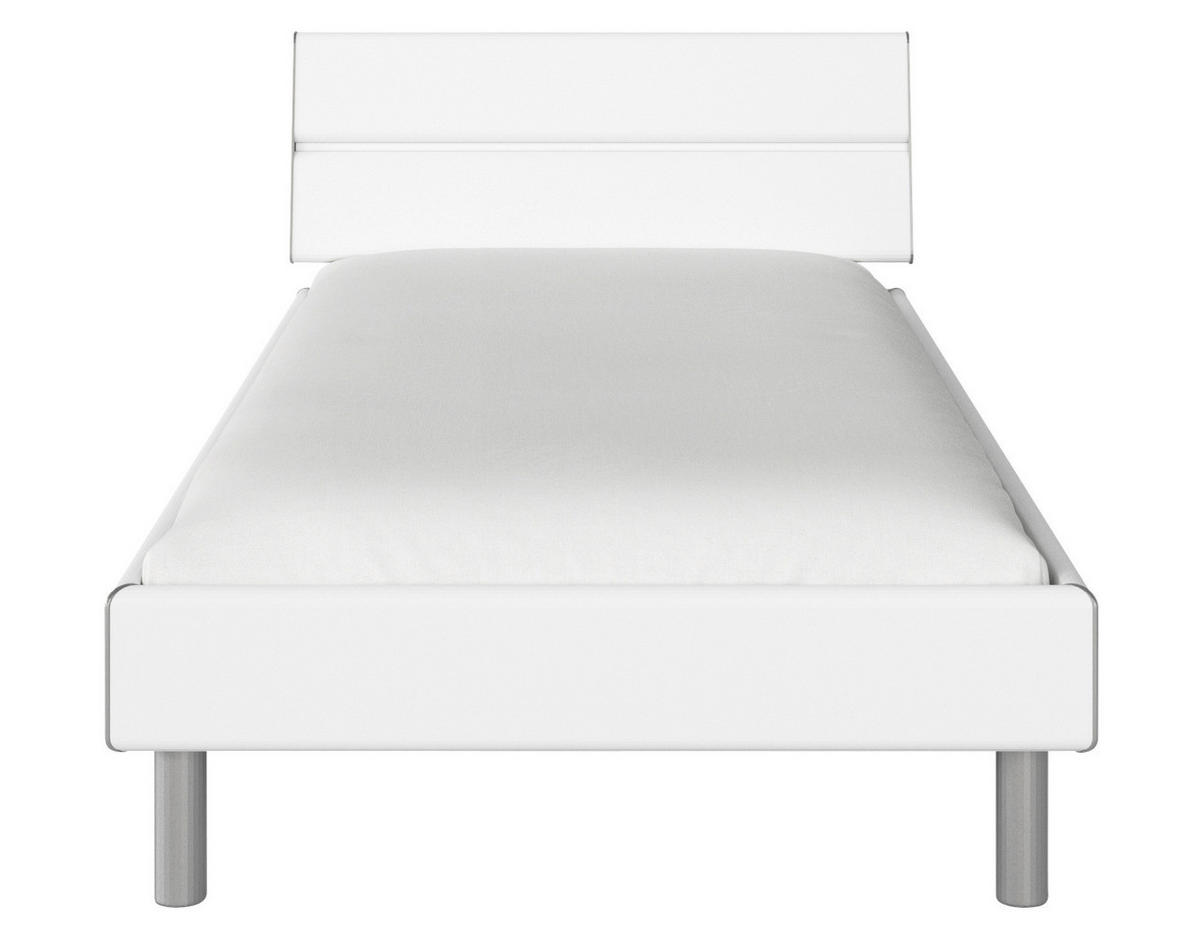 BETT 100/200 cm  in Weiss   - Weiss/Alufarben, Design, Holzwerkstoff/Metall (100/200cm) - Carryhome