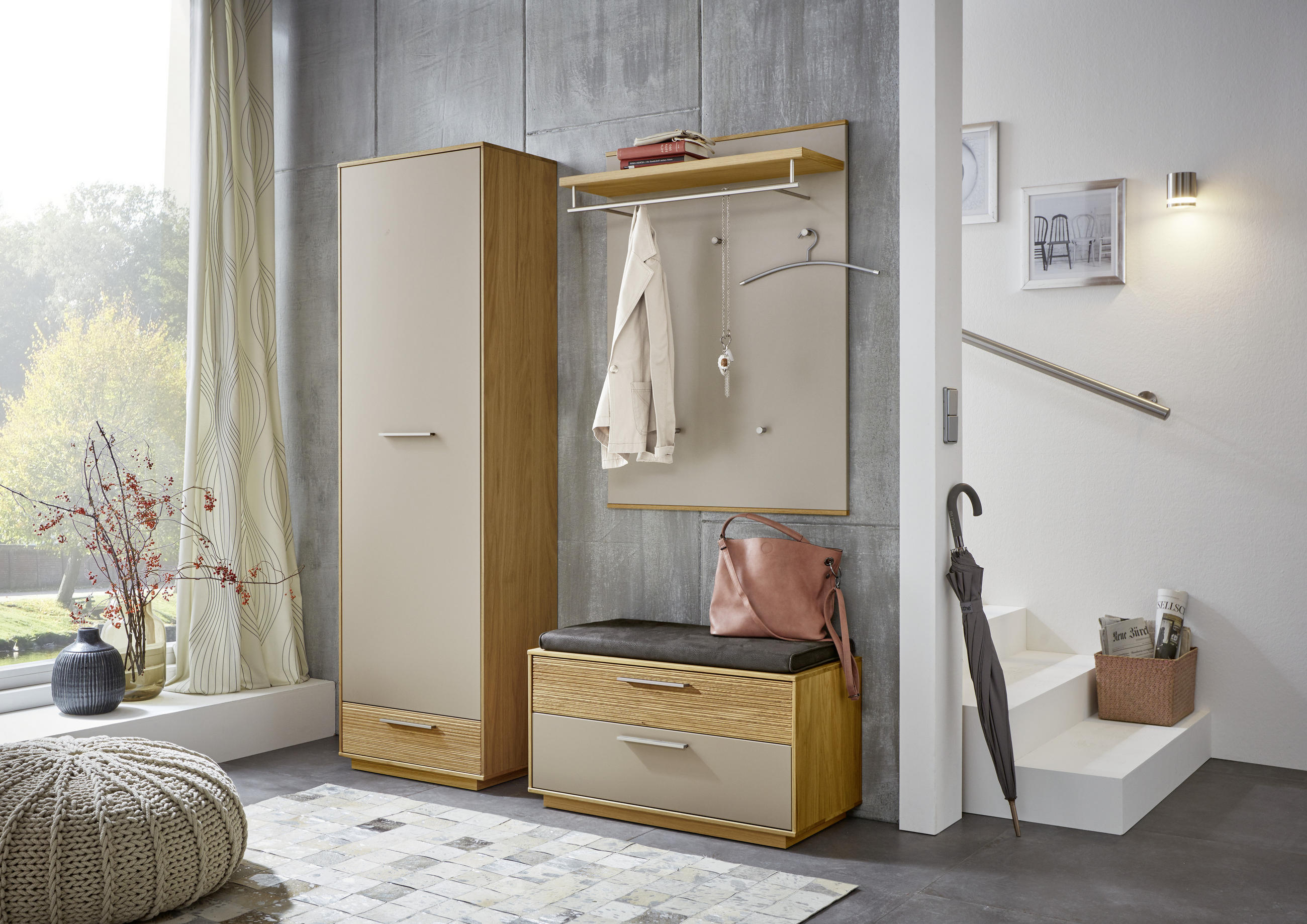 GARDEROBENSCHRANK Eiche furniert, massiv, teilmassiv Taupe, Eichefarben - Taupe/Eichefarben, Design, Holz/Holzwerkstoff (60/193/37cm)