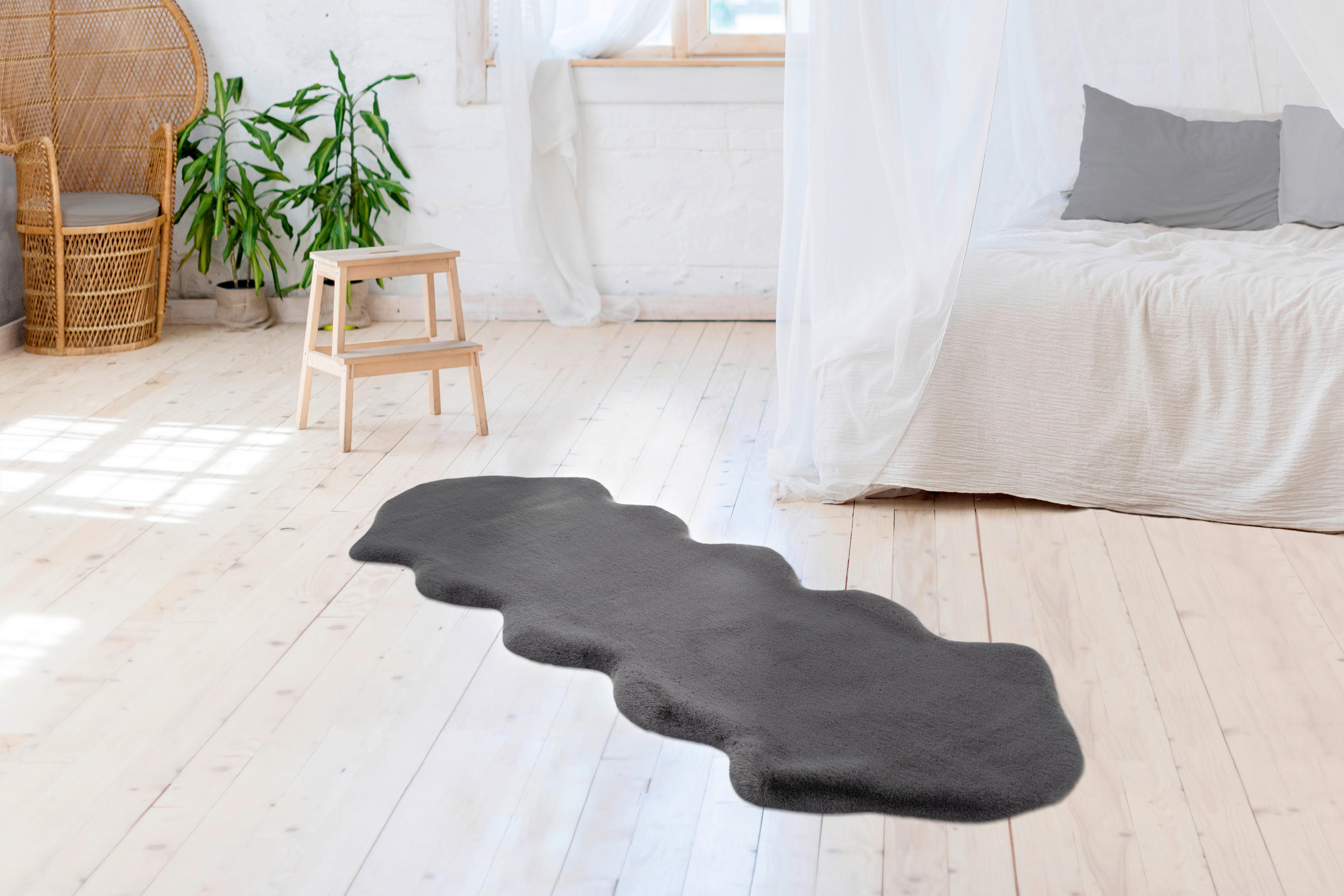 KUNSTFELL 60/180 cm Rabbit  - Anthrazit, Trend, Textil (60/180cm) - Kayoom