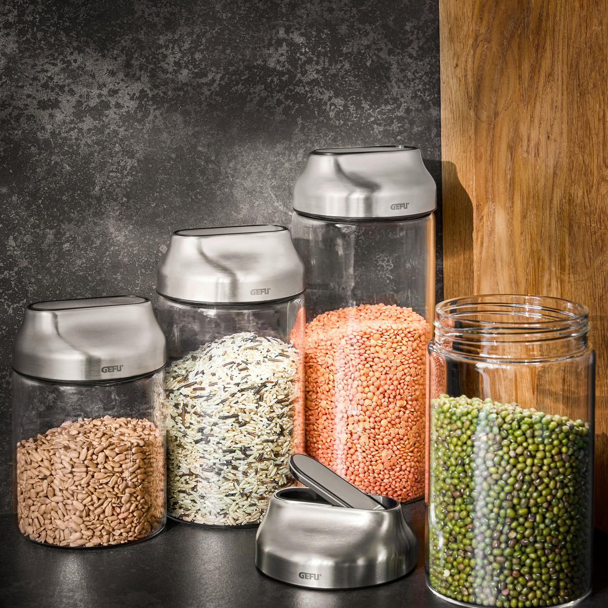 VORRATSDOSENSET  - Transparent/Silberfarben, Design, Glas/Kunststoff (24,2/12,3/17,5cm) - Gefu