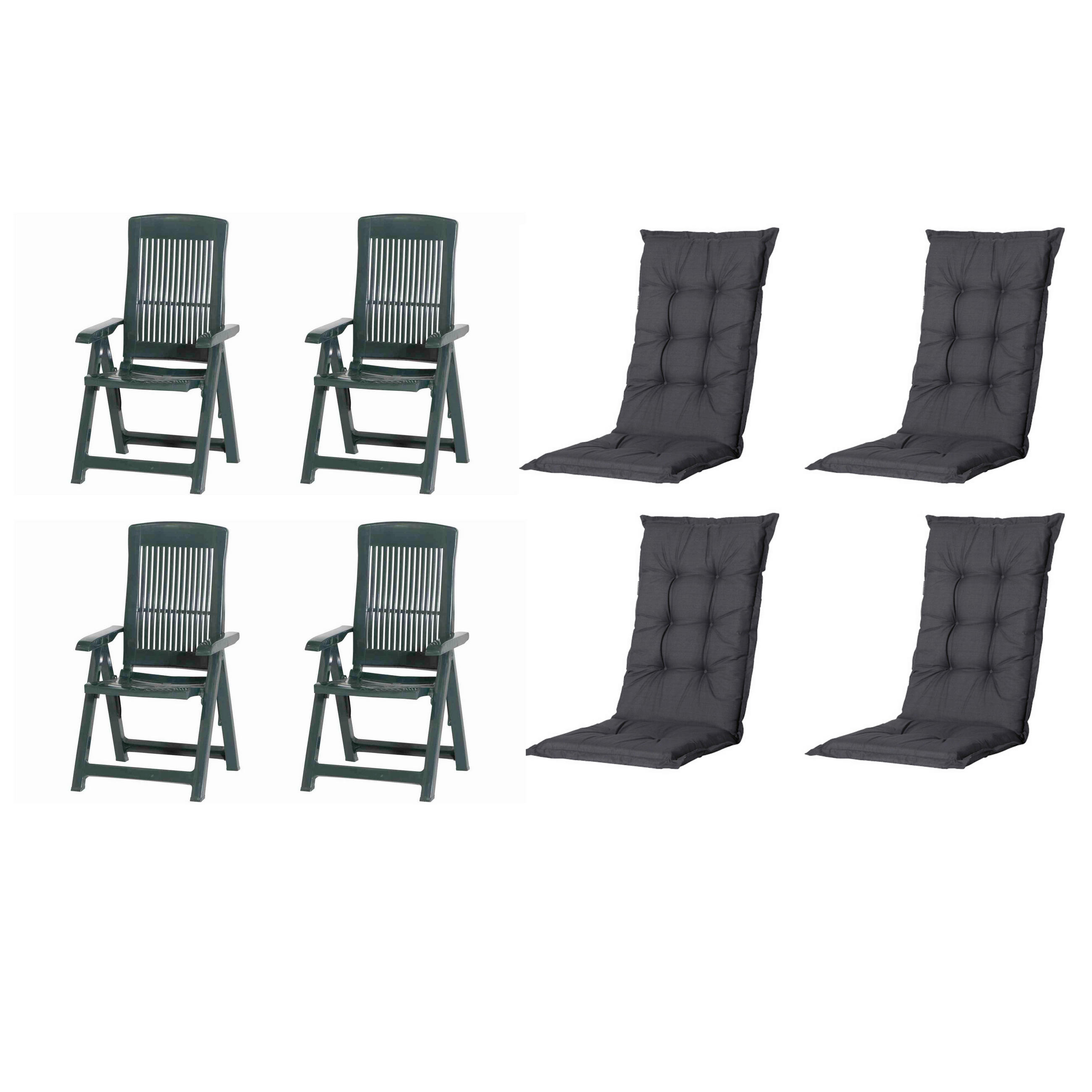 GARTENSTUHL-SET Kunststoff, Textil Grün, Schwarz  - Schwarz/Grün, MODERN, Kunststoff/Textil (44/111/50cm) - Gardenson