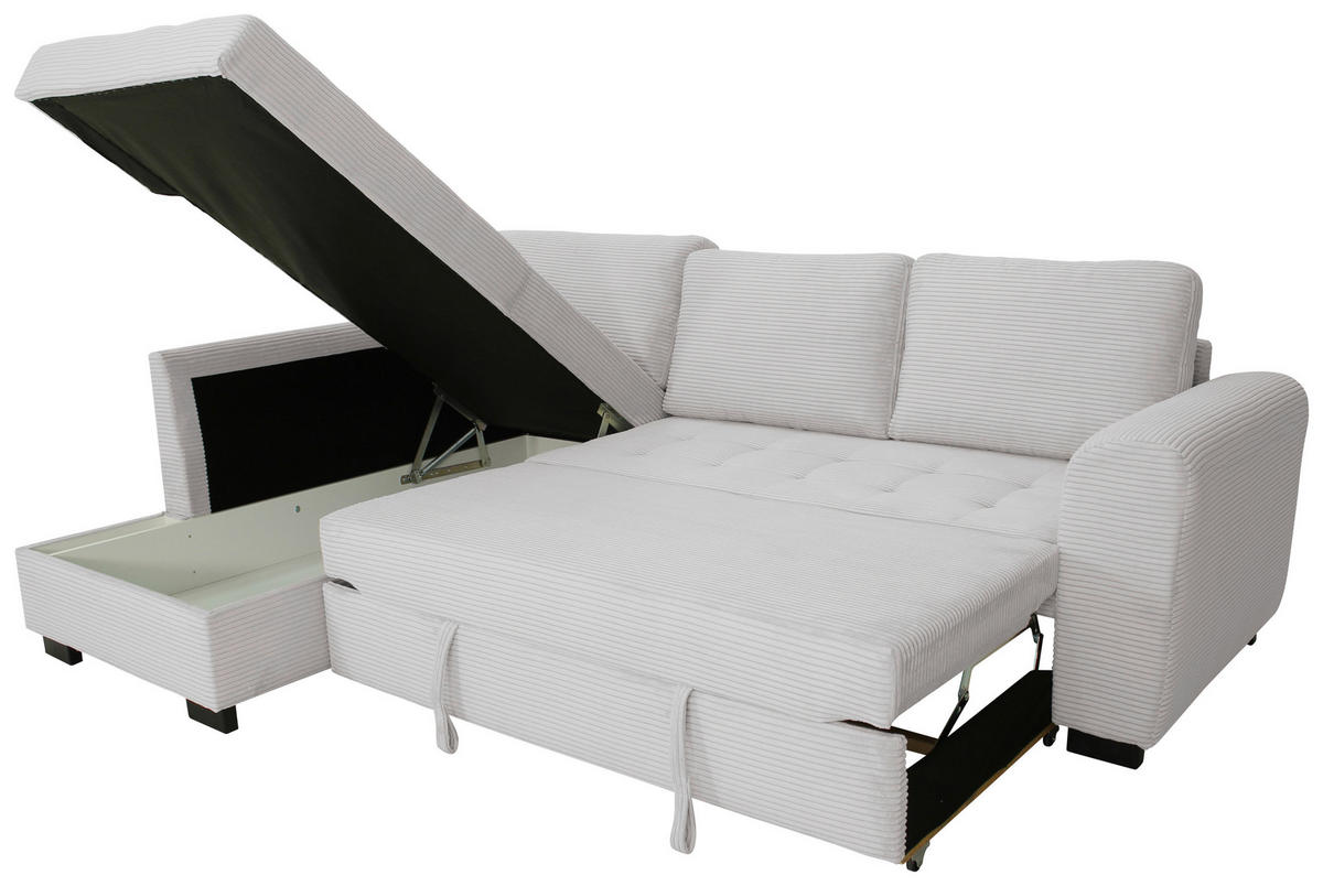 ECKSOFA JOHN Beigebraun Cord Rückenkissen, Bettkasten, Liegefläche im Originalstoff  - Beigebraun/Schwarz, Trend, Kunststoff/Textil (178/239cm) - P & B