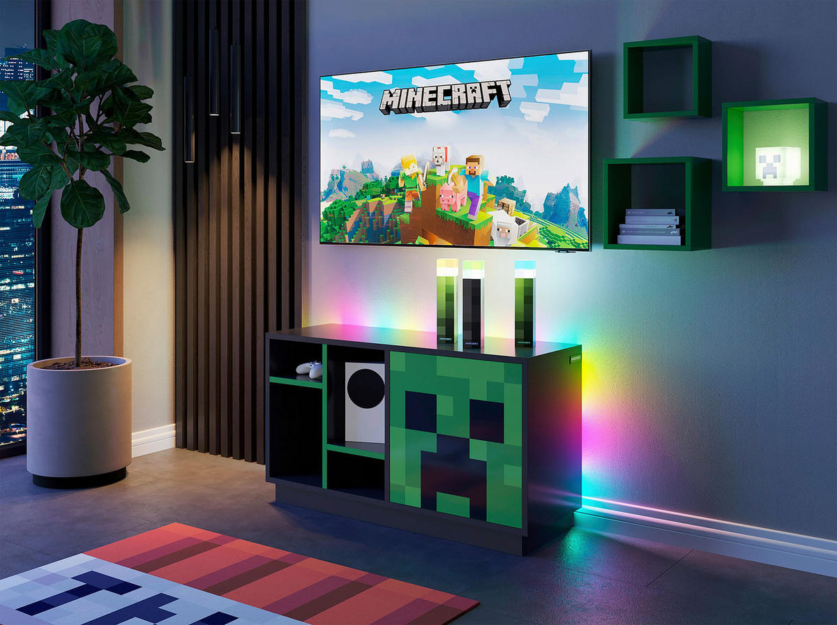 SIDEBOARD Minecraft 7760 108/61/37 cm  - Schwarz/Grün, MODERN, Glas/Holzwerkstoff (108/61/37cm) - Minecraft