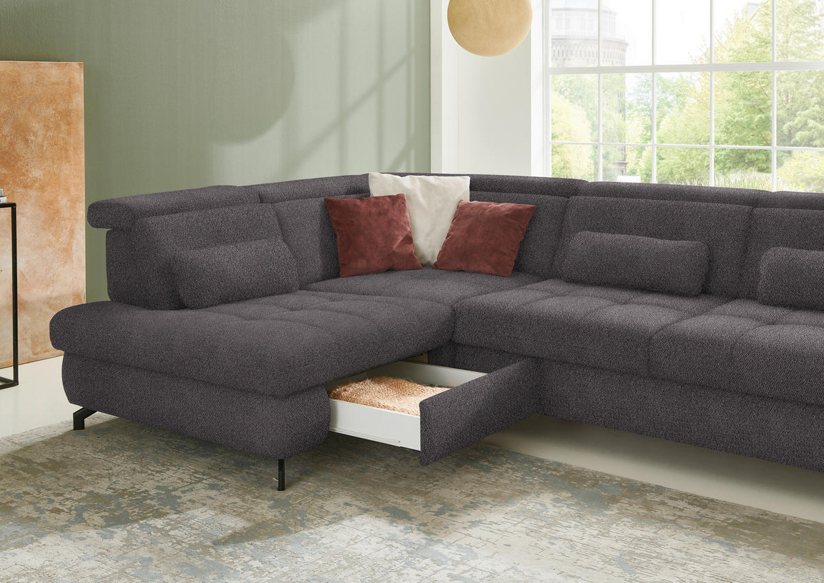 ECKSOFA in Chenille Anthrazit  - Anthrazit/Schwarz, Design, Textil/Metall (220/310cm) - Beldomo Style