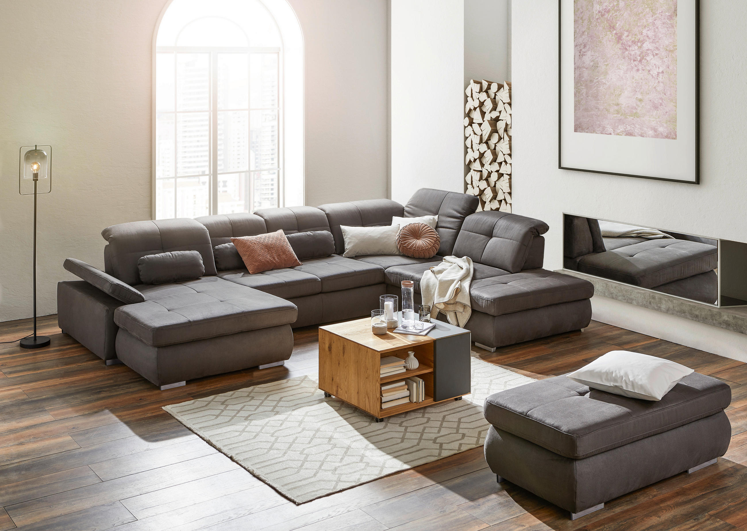 WOHNLANDSCHAFT Grau Mikrofaser  - Chromfarben/Grau, Design, Textil (195/371/260cm) - Beldomo Style