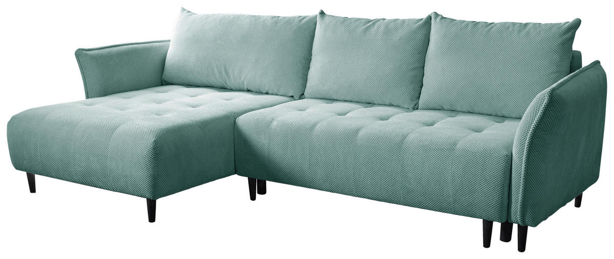 ECKSOFA MONTE CARLO Mintgrün Struktur, Plüsch  - Schwarz/Mintgrün, Trend, Textil (160/290cm) - MID.YOU