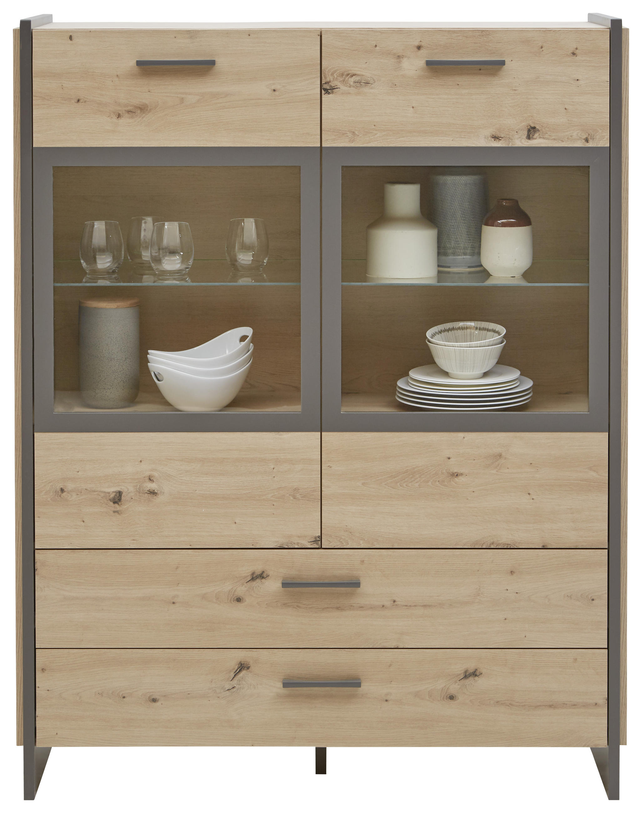 HIGHBOARD Eiche Artisan - Eiche Artisan/Grau, Design, Glas/Holzwerkstoff (117/150/41cm) - Hom`in
