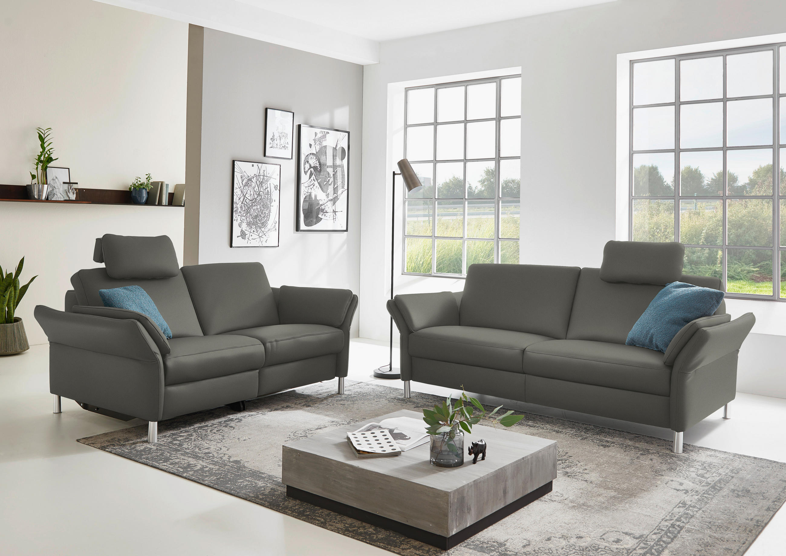 3-SITZER-SOFA in Leder Dunkelgrau  - Dunkelgrau/Alufarben, Design, Leder/Metall (190/82/99cm) - Dieter Knoll