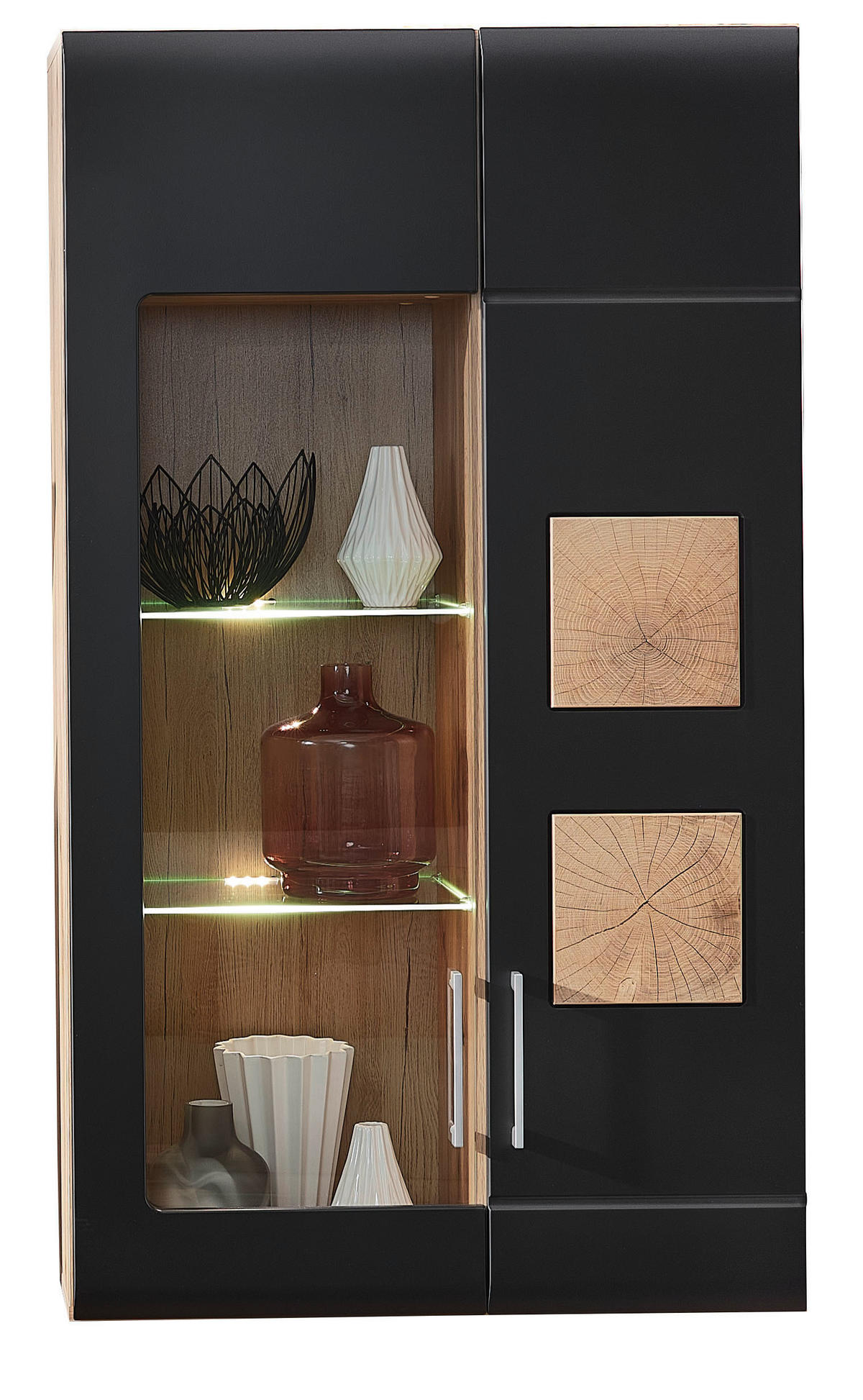 SET MOBILA LIVING in negru, culoare lemn stejar  - culoare crom/culoare lemn stejar, Konventionell, sticlă/metal (330/208/52cm) - Hom`in