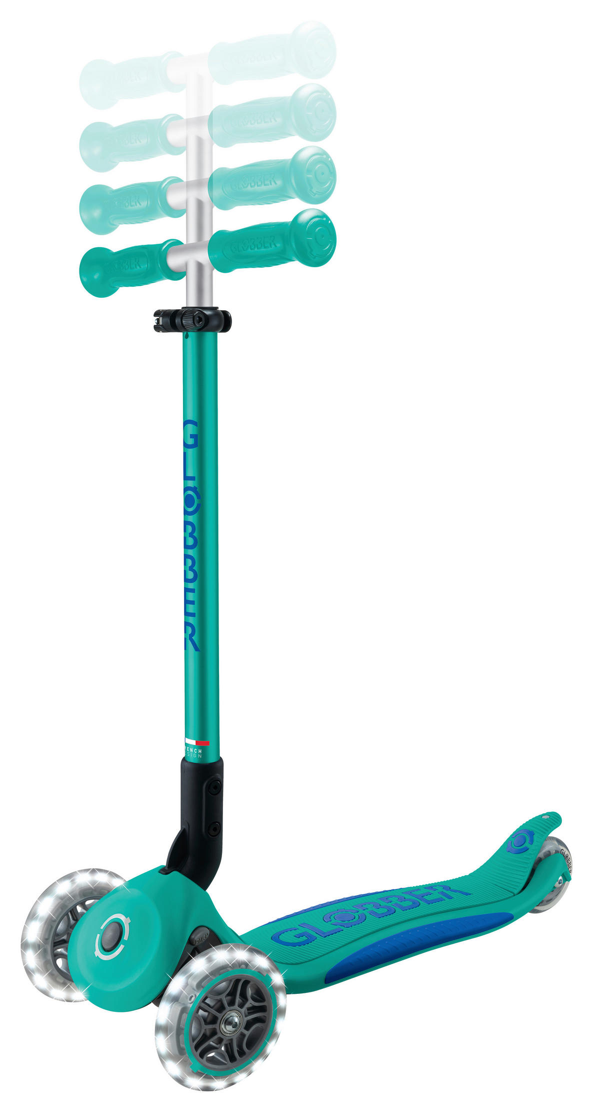 KINDERSCOOTER ELITE LIGHTS  - Türkis, Basics, Kunststoff (57.5/28/82.5cm) - GLOBBER