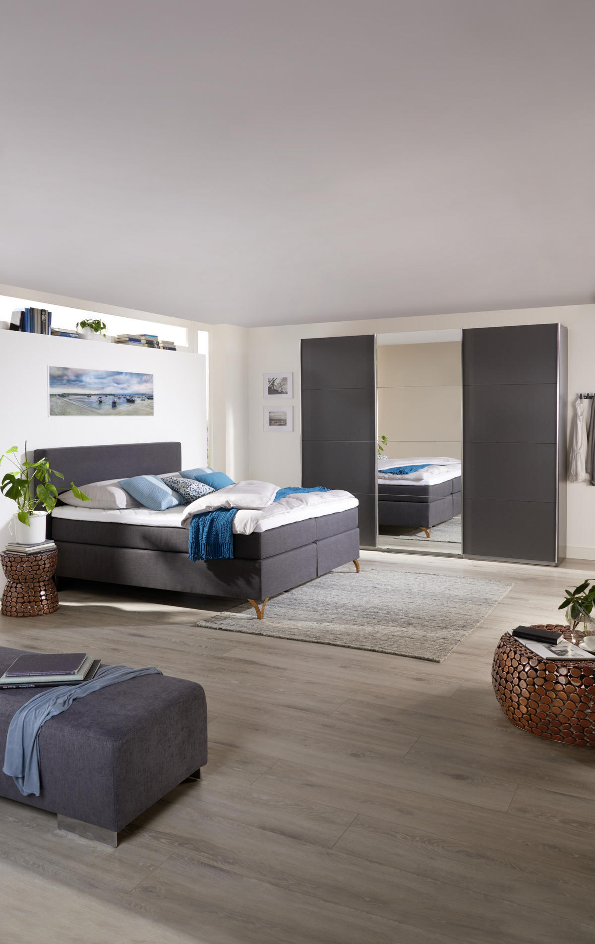BOXSPRINGBETT 180/200 cm  in Anthrazit  - Anthrazit/Kupferfarben, Konventionell, Textil/Metall (180/200cm) - Esposa