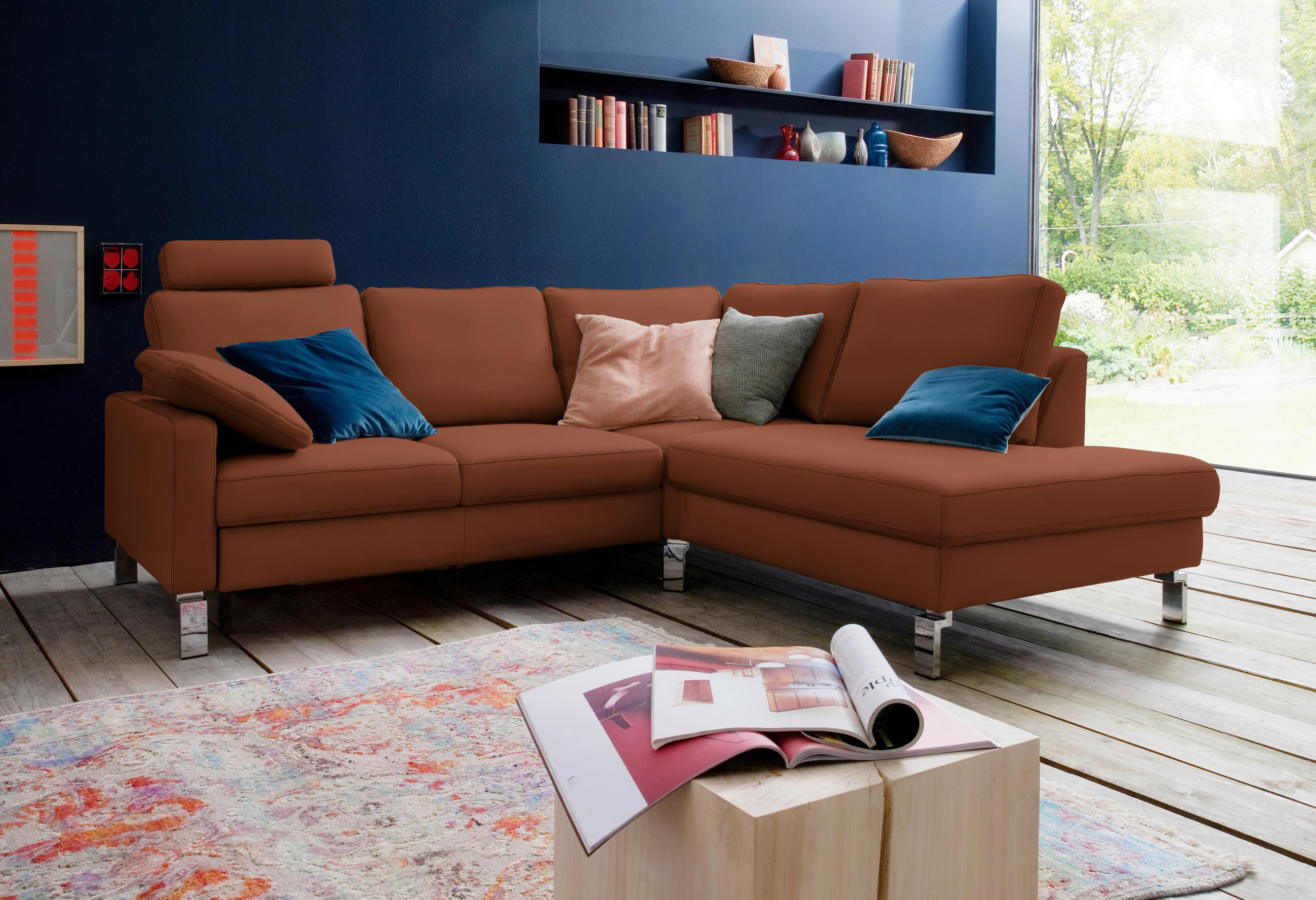 ECKSOFA in Echtleder Braun  - Chromfarben/Braun, Design, Leder/Metall (281/200cm) - Pure Home Lifestyle