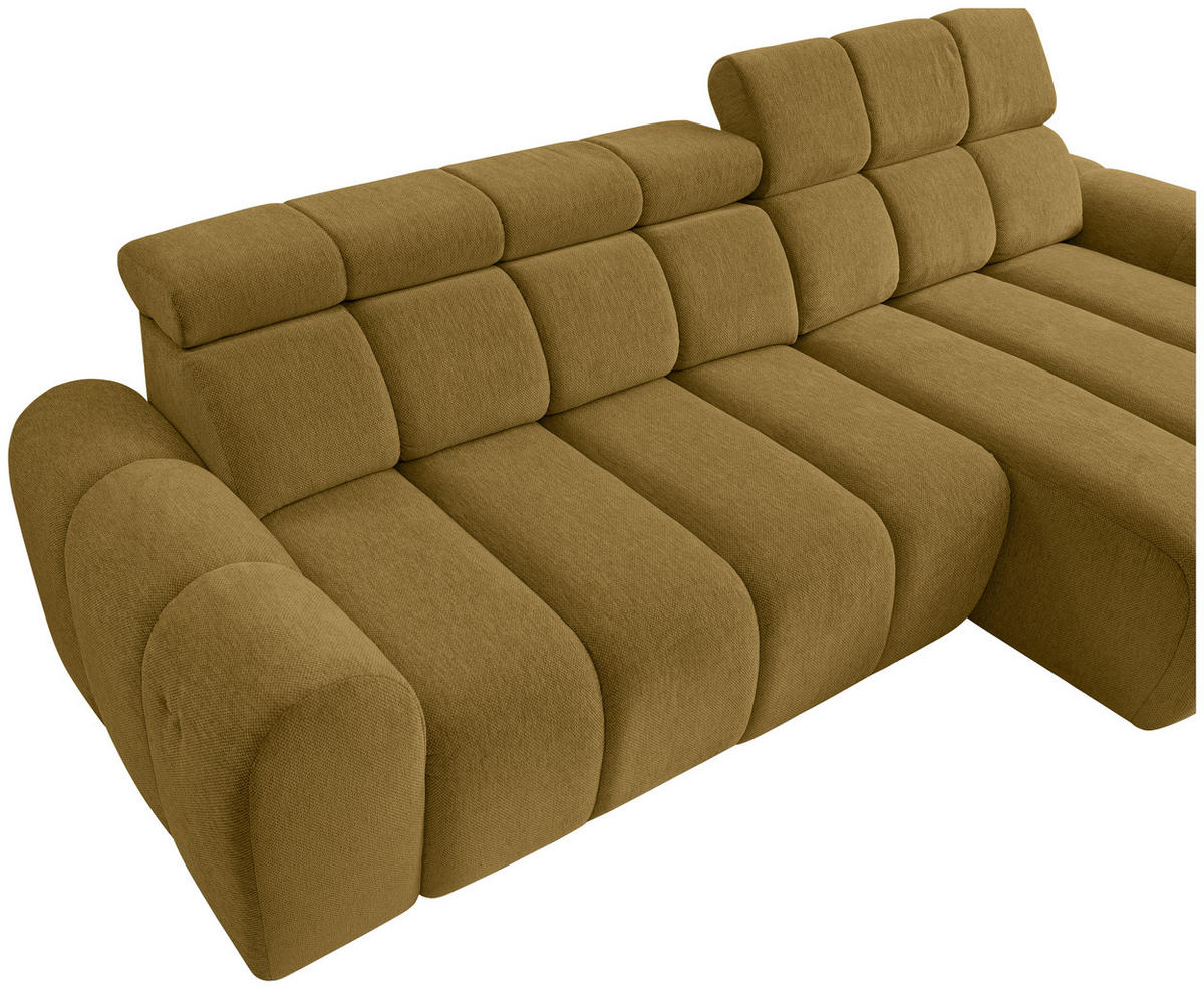 ECKSOFA Gelb Chenille Bettkasten, Rücken echt, Kopfteilverstellung, Sitzvorzug  - Gelb/Schwarz, Design, Kunststoff/Textil (290/152cm) - Stylife