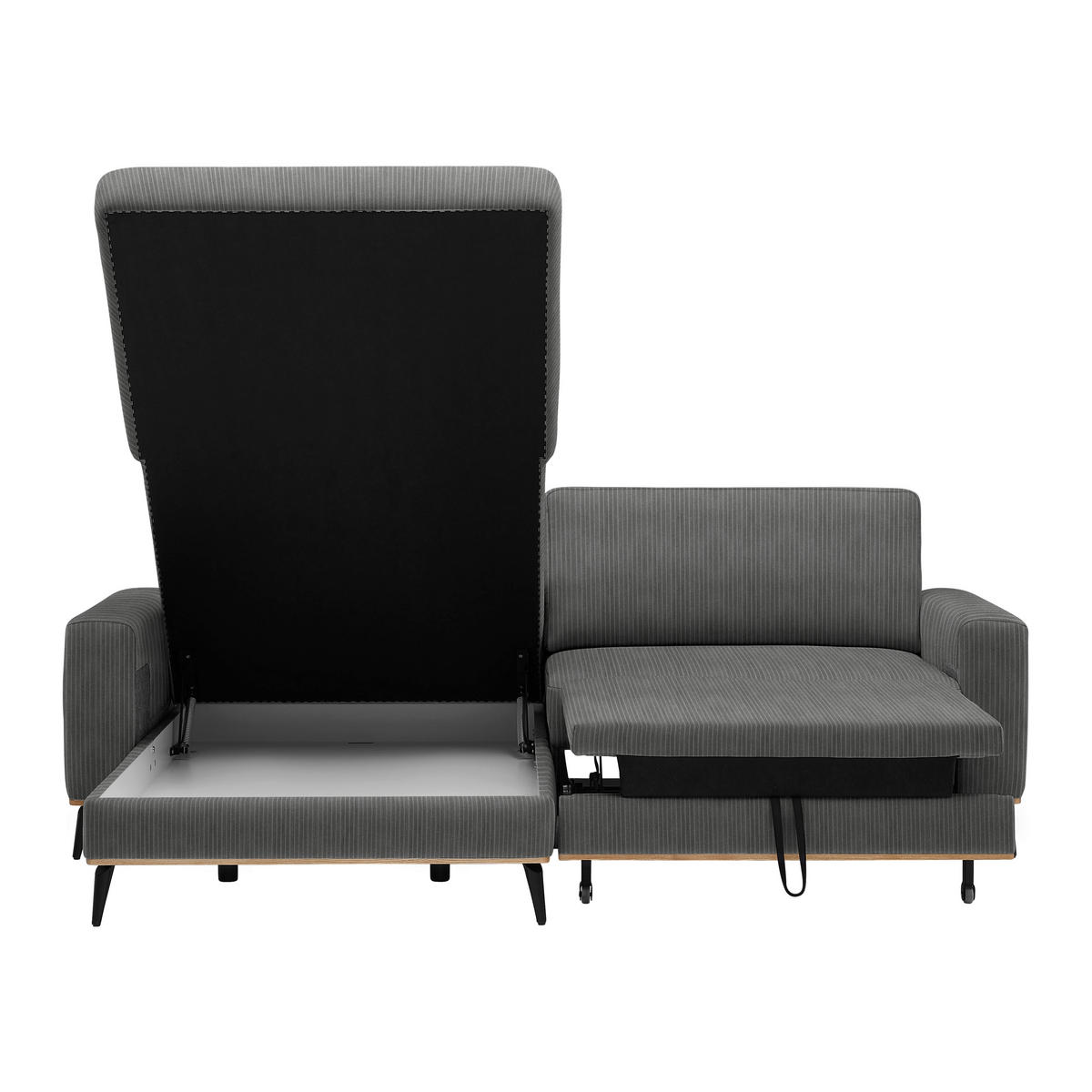 ECKSOFA Chenille, Cord Graphitfarben  - Schwarz/Graphitfarben, Konventionell, Holz/Textil (167/87/234cm) - MID.YOU