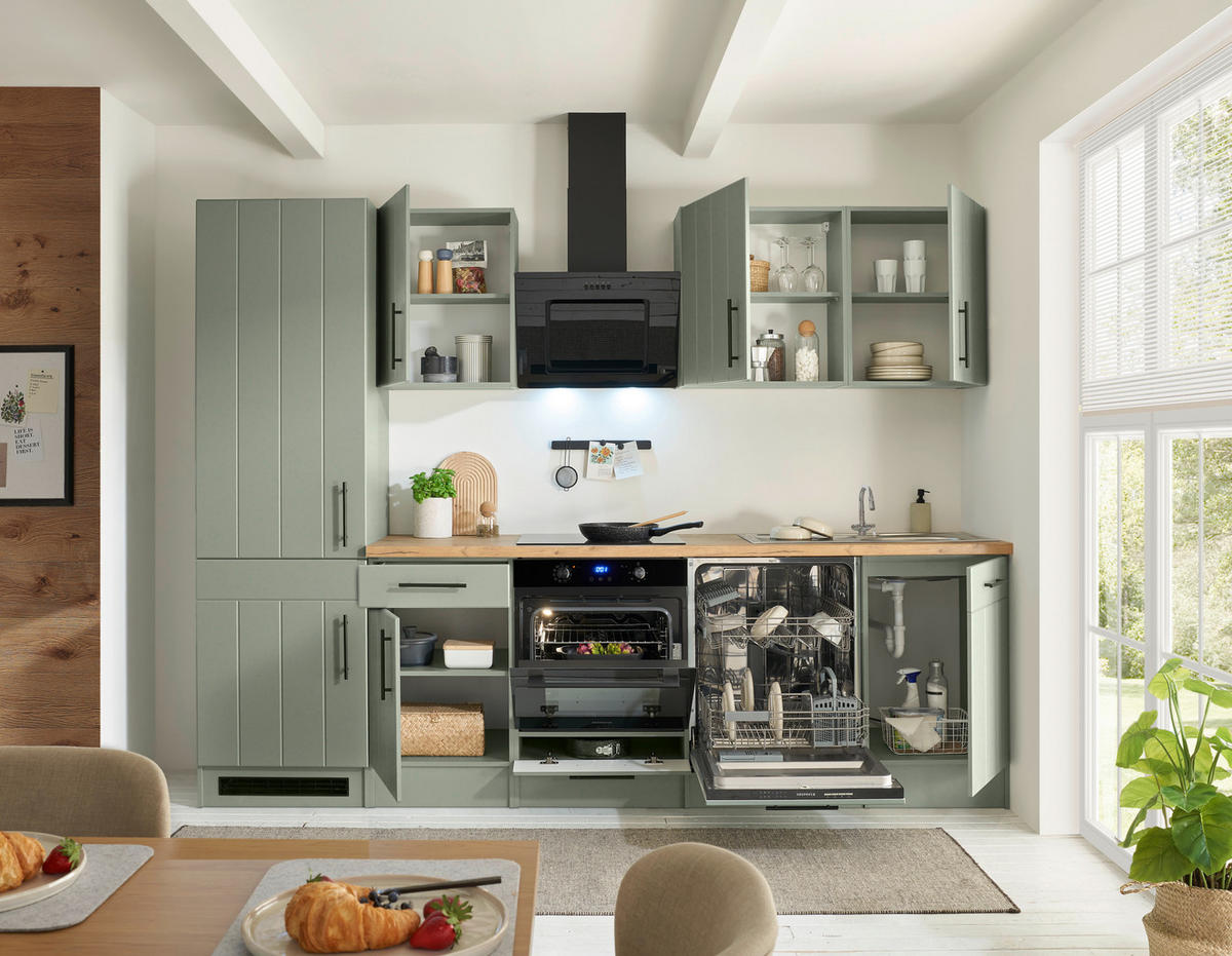 KÜCHENBLOCK 280 cm   in Wildeiche, Schilfgrün  - Schilfgrün/Wildeiche, Trend, Holzwerkstoff/Metall (280cm) - Respekta