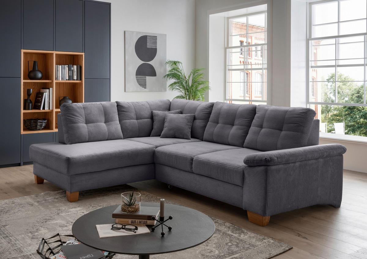 ECKSOFA in Cord Grau  - Naturfarben/Grau, Modern, Holz/Textil (206/274cm) - Livetastic