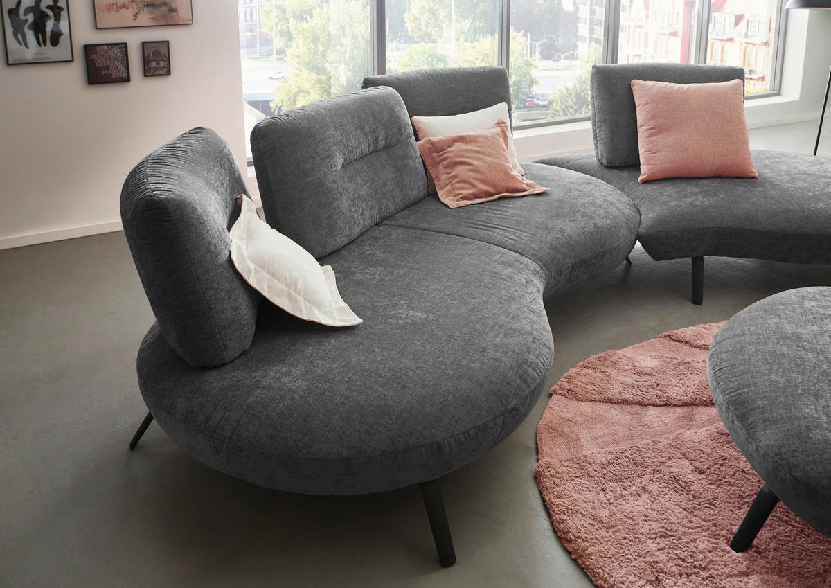 BIGSOFA Flachgewebe Anthrazit  - Anthrazit/Schwarz, Design, Textil/Metall (456/93/138cm) - Moderano