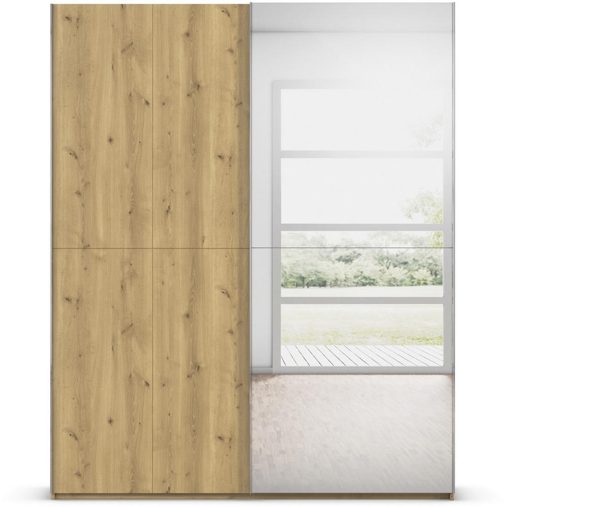 SCHWEBETÜRENSCHRANK 180/223/68 cm 2-türig Eichefarben, Chromfarben  - Chromfarben/Eichefarben, Design, Holz/Holzwerkstoff (180/223/68cm) - Novel